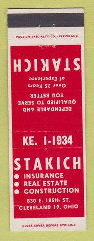 Matchbook Cover - Stakich Insurance Real Estate Cleveland OH