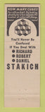 Matchbook Cover - Stakich Insurance Real Estate Cleveland OH