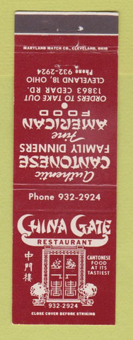 Matchbook Cover - China Gate Chinese Restaurant Cleveland OH