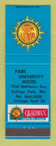 Matchbook Cover - Park University Motel College Park MD