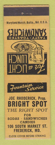 Matchbook Cover - Bright Spot Frederick MD restaurant Joe Rhoderick