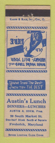 Matchbook Cover - Austin's Lunch Frederick MD