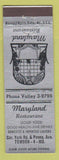 Matchbook Cover - Maryland Restaurant Towson MD