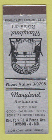 Matchbook Cover - Maryland Restaurant Towson MD