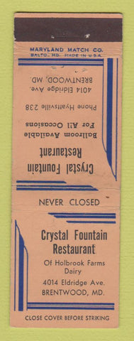 Matchbook Cover - Crystal Fountain Restaurant Brentwood MD
