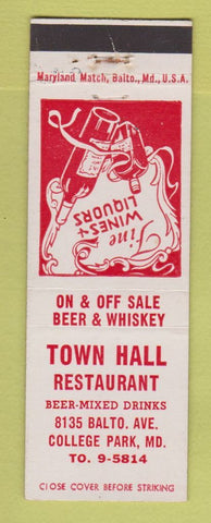 Matchbook Cover - Town Hall Restaurant College Park MD