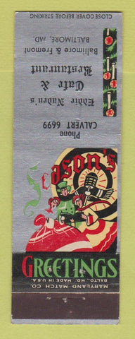 Matchbook Cover - Eddie Naden's Cafe Restaurant Baltimore MD Christmas