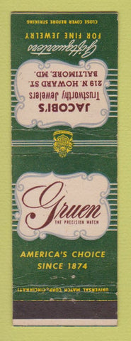Matchbook Cover - Gruen Watches Jacobi's Jewelry Baltimore MD