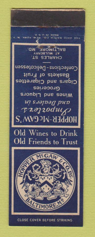 Matchbook Cover - Hopper McGaw Importers Liquor Grocery Baltimore MD