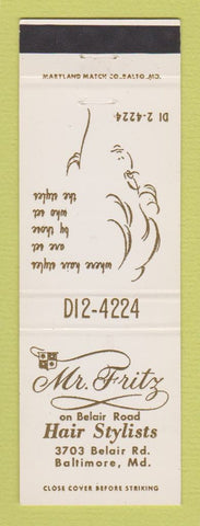 Matchbook Cover - Mr Fritz Hair Salon girlie Baltimore MD
