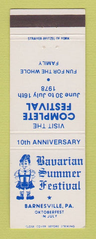 Matchbook Cover - Bavarian Summer Festival Barnesville PA 1978