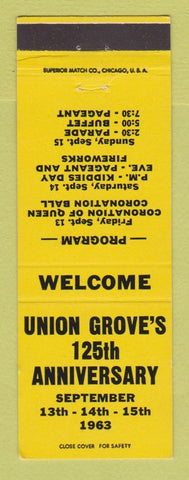 Matchbook Cover - Union Grove 100th Anniversary 1963 WI