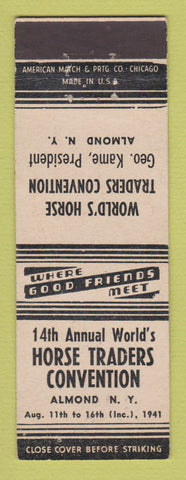Matchbook Cover - World's Horse Traders Convention Almond NY 1941