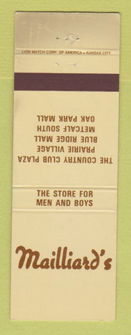 Matchbook Cover - Mailliard's Men's Clothes Kansas City MO STAINED