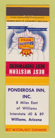Matchbook Cover - Best Western Ponderosa Inn Williams AZ