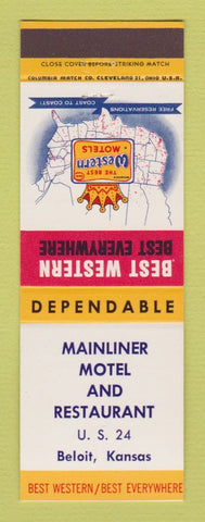 Matchbook Cover - Best Western Mainliner Motel Beloit KS