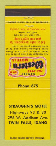 Matchbook Cover - Best Western Straughn's Motel Twin Falls ID
