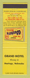 Matchbook Cover - Best Western Grand Motel Hastings NE