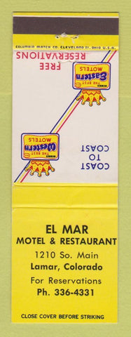 Matchbook Cover - Best Western El Mar Motel Lamar Colorado WEAR