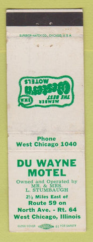 Matchbook Cover - Best Western Du Wayne Motel West Chicago IL WEAR