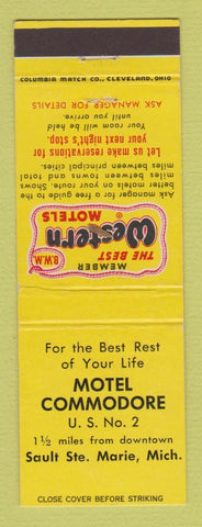 Matchbook Cover - Best Western Motel Commodore Sault Ste Marie MI