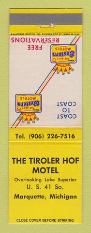 Matchbook Cover - Best Western Tiroler Hof Motel Marquette MI