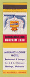 Matchbook Cover - Best Western Midlands Lodge Motel Hastings NE