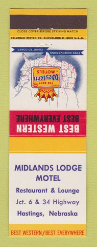 Matchbook Cover - Best Western Midlands Lodge Motel Hastings NE