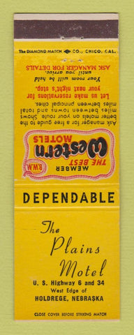 Matchbook Cover - Best Western Plains Motel Holdrege NE