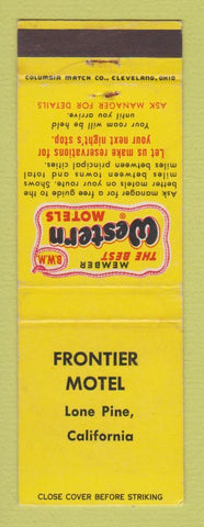 Matchbook Cover - Best Western Frontier Motel Lone Pine CA