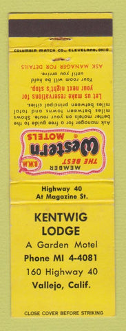 Matchbook Cover - Best Western Kentwig Lodge Vallejo CA