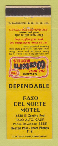 Matchbook Cover - Best Western Paso Del Norte Motel Palo Alto CA