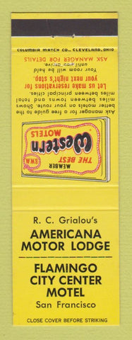 Matchbook Cover - Best Western Americana Motor Lodge Flamingo San Francisco CA