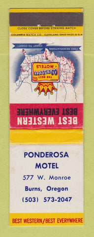 Matchbook Cover - Best Western Ponderosa Motel Burns OR