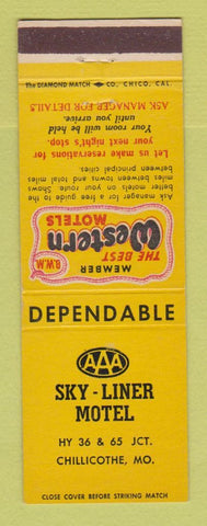 Matchbook Cover - Best Western Sky Liner Motel Chillicothe MO