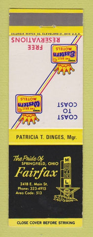 Matchbook Cover - Best Western Fairfax Motel Springfield OH