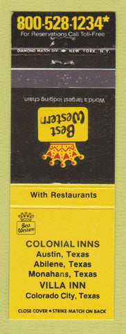 Matchbook Cover - Best Western Colonial Inns Austin Abilene Monahans TX