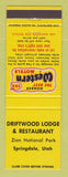 Matchbook Cover - Best Western Driftwood Lodge Springdale UT #1