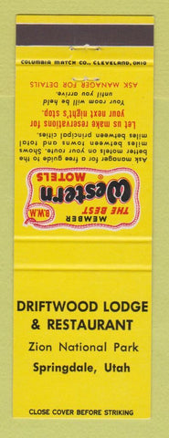 Matchbook Cover - Best Western Driftwood Lodge Springdale UT #1