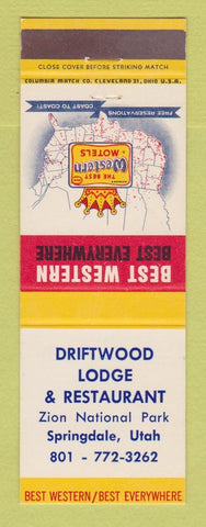 Matchbook Cover - Best Western Driftwood Lodge Springdale UT #2