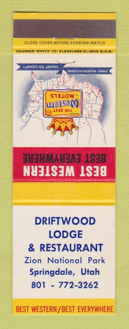 Matchbook Cover - Best Western Driftwood Lodge Springdale UT