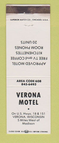 Matchbook Cover - Verona Motel WI WEAR