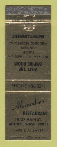 Matchbook Cover - Alexander's Restaurant Bothell WA