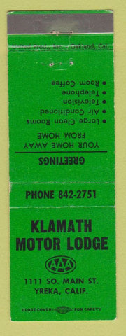 Matchbook Cover - Klamath Motor Lodge Yreka CA