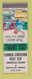 Matchbook Cover - Conner Streicher American Legion Post Annville PA WEAR
