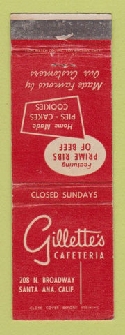 Matchbook Cover - Gillette's Cafeteria Santa Ana CA WEAR