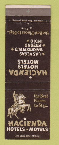 Matchbook Cover - Hacienda Hotels Motel Indio Fresno Bakersfield CA Las Vegas