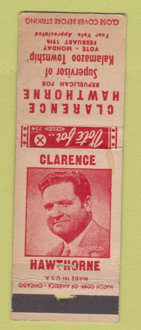 Matchbook Cover - Clarence Hawthorne Kalamazoo Township Supervisor MI WORN