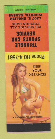 Matchbook Cover - Triangle Sports Car Service Wichita KS pinup WORN STRIKER