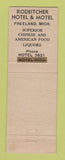 Matchbook Cover - Rodeitcher Hotel Freeland MI